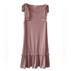 RED VALENTINO Pastel Blush Pink Bow Shoulders Ruffled Knee Length Dress - Size L